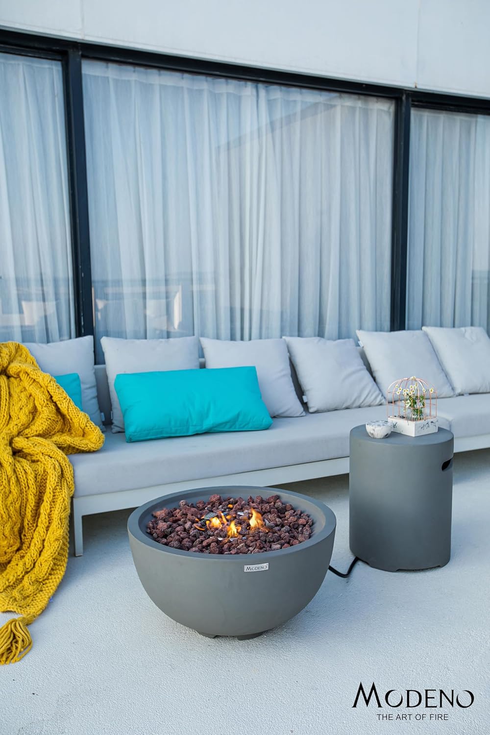 AMS Fireplace | Modeno | Nantucket | Firepit Table | Cover and Lava Rocks Included | (Fuel: Natural Gas - Light Gray)