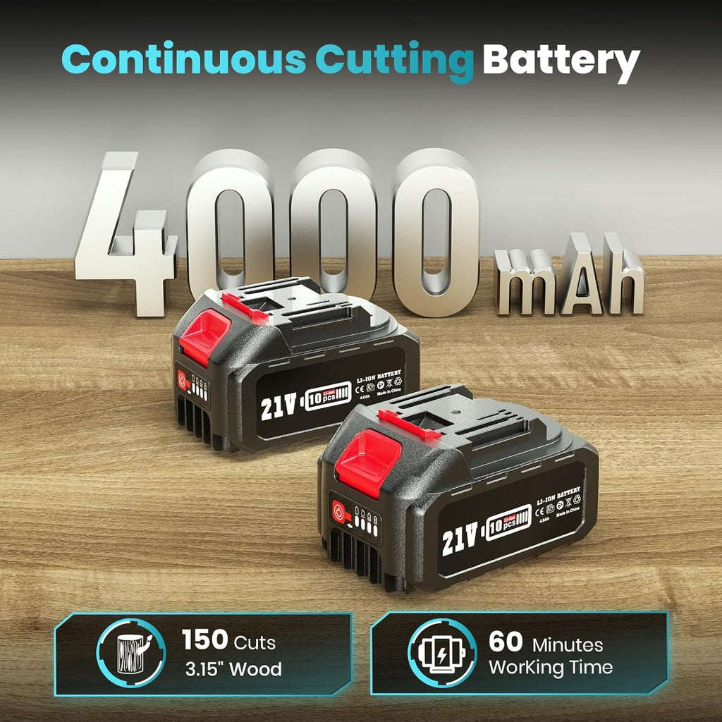 Seesii Mini Chainsaw 8-inch, Mini Chainsaw Cordless Tool Set, Battery Chainsaw with 2x 4.0Ah Batteries, Handheld Electric Power Chain Saw with Oiler, Safety Lock for Tree Trimming,Wood Cutting