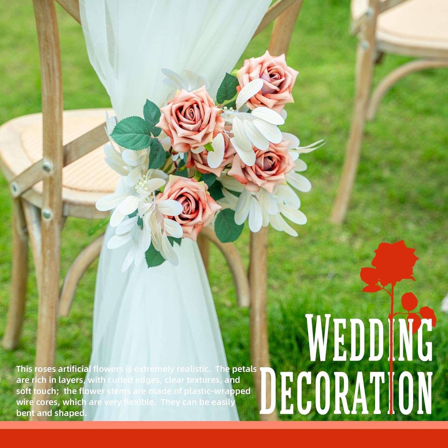 Fake Roses Faux Flowers Silk Roses 16.5In Artificial Roses with Stems Realistic Artificial Flowers Suitable for Indoor Home Decoration Diy Bouquet Wedding Decoration Party Decor 12PCS Khaki