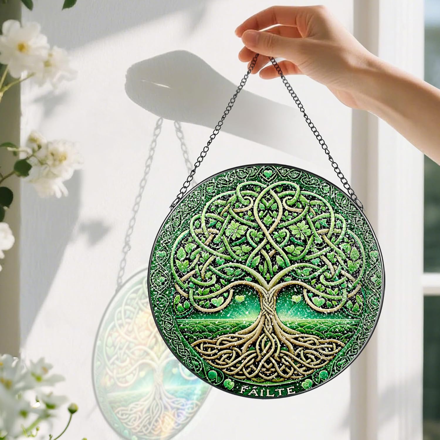 Stained Glass Window Hanging, Pauyadu Tree of Life Sun Catchers, Stained Glass Suncatcher, Tree of Life Decor Gifts for Women, Men, Wife, Lovers, Couple and Friend - 8 Inch