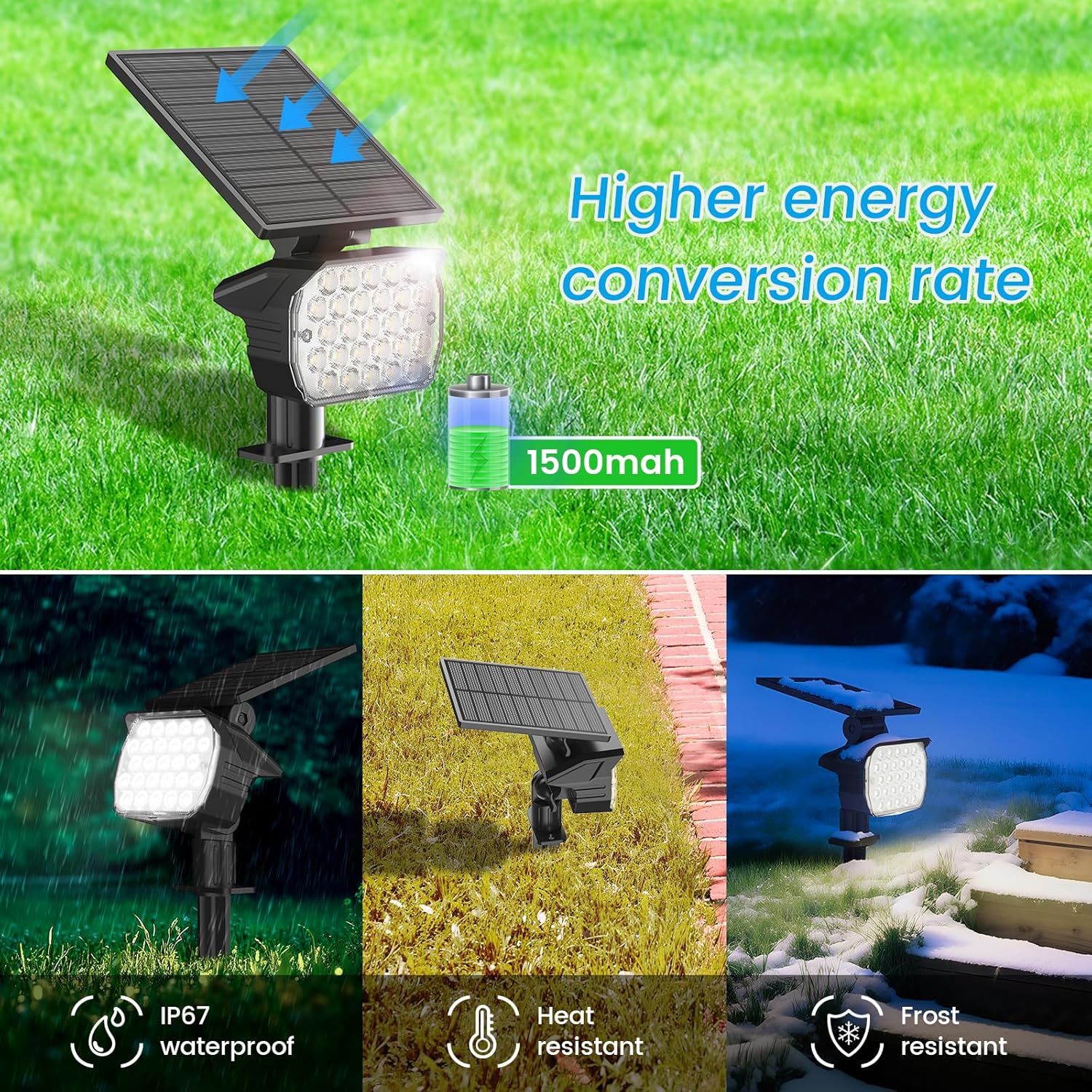 VOLISUN Solar Spotlight Outdoor, IP67 Waterproof Solar Landscape Spot Lights，Uplights for Yard Garden Pathway - 4 Pack (Cool White) 27 LED 3 Lighting Modes