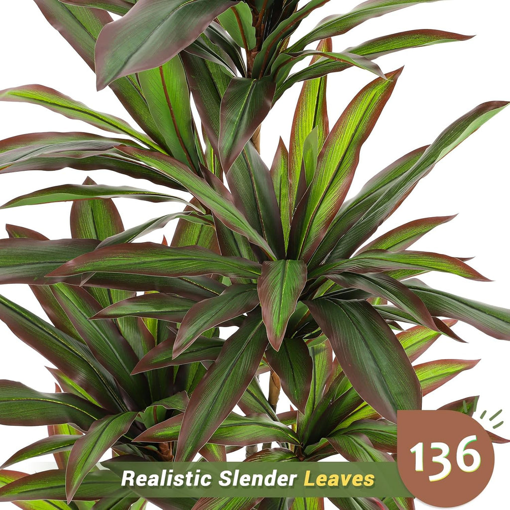 VIAGDO Dracaena Silk Plant Artificial 6ft Faux House Plants with Red Leaf Margin Fake Yucca Palm Trees in Pot Realistic Dragon Tree for Living Room Home Office Decor Indoor Outdoor