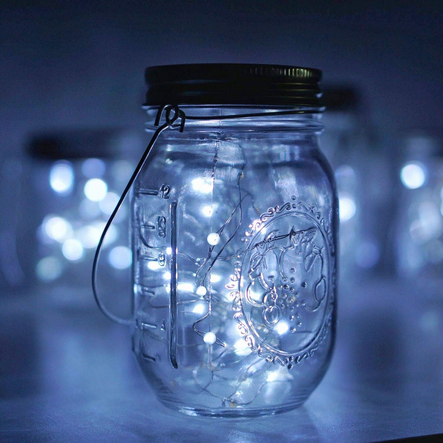 8 Pack Solar Mason Jar Lids Lights, 20 LED Waterproof Fairy Firefly String Lights with 8 Hangers (Jars Not Included), for Wedding, Outdoor, Lawn, Patio, Garden, Party, Christmas Decor (Cold White)