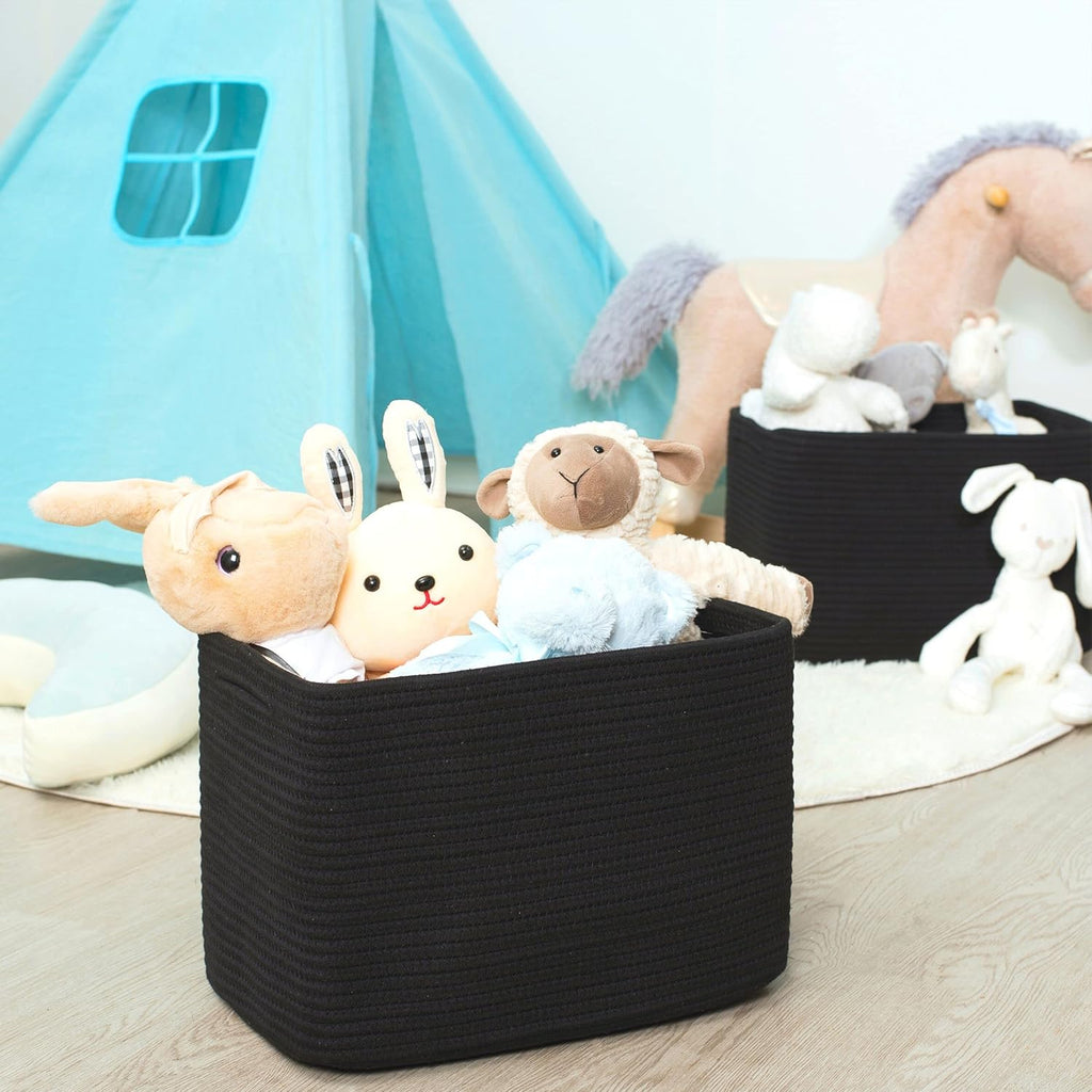 MINTWOOD Design Storage Basket for Shelves, Decorative Baskets for Organizing, Book Basket, Storage Cube Bin Box, Woven Closet Organizer, Pantry Closet and Shoe Basket, Full Black