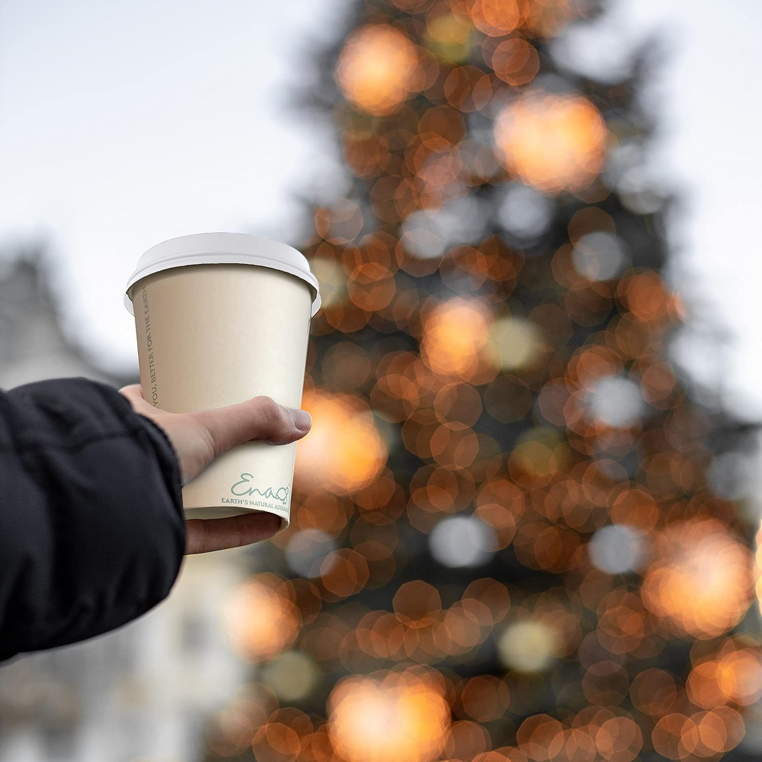 Earth's Natural Alternative 100% Compostable Disposable Coffee Cups with Lids [12oz 80 Set] Paper Cups Made from Unbleached Bamboo Fiber, Compostable Lids, To Go Coffee Cups with Lids