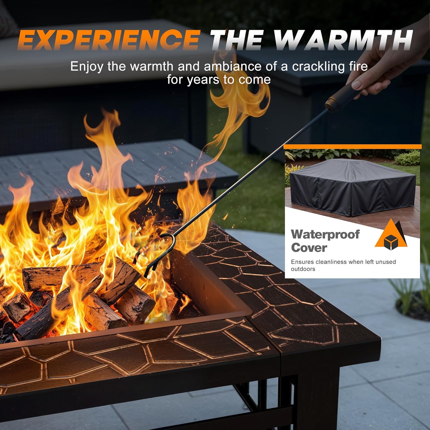 Devoko Outdoor Fire Pit, 32 Inch Firepit Table Metal Outdoor Fireplaces with Waterproof Cover for Outside Patio Camping (Bronze)