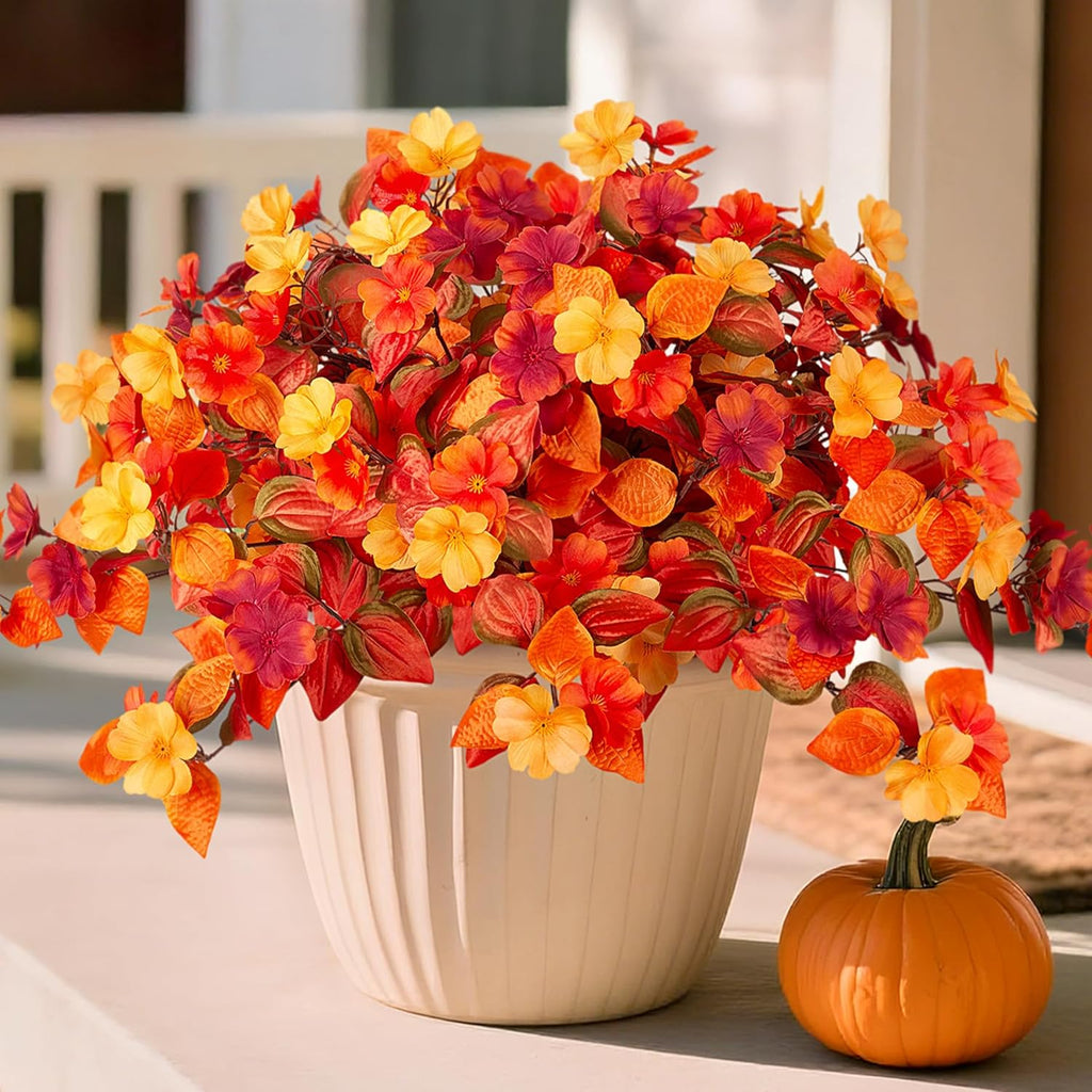 Fake Fall Flowers Artificial for Decoration 2PCS Faux Silk Fall Flowers Plants for Outdoors Outside Planters UV Resistant Looks Real for Front Door Porch Patio Garden Decor