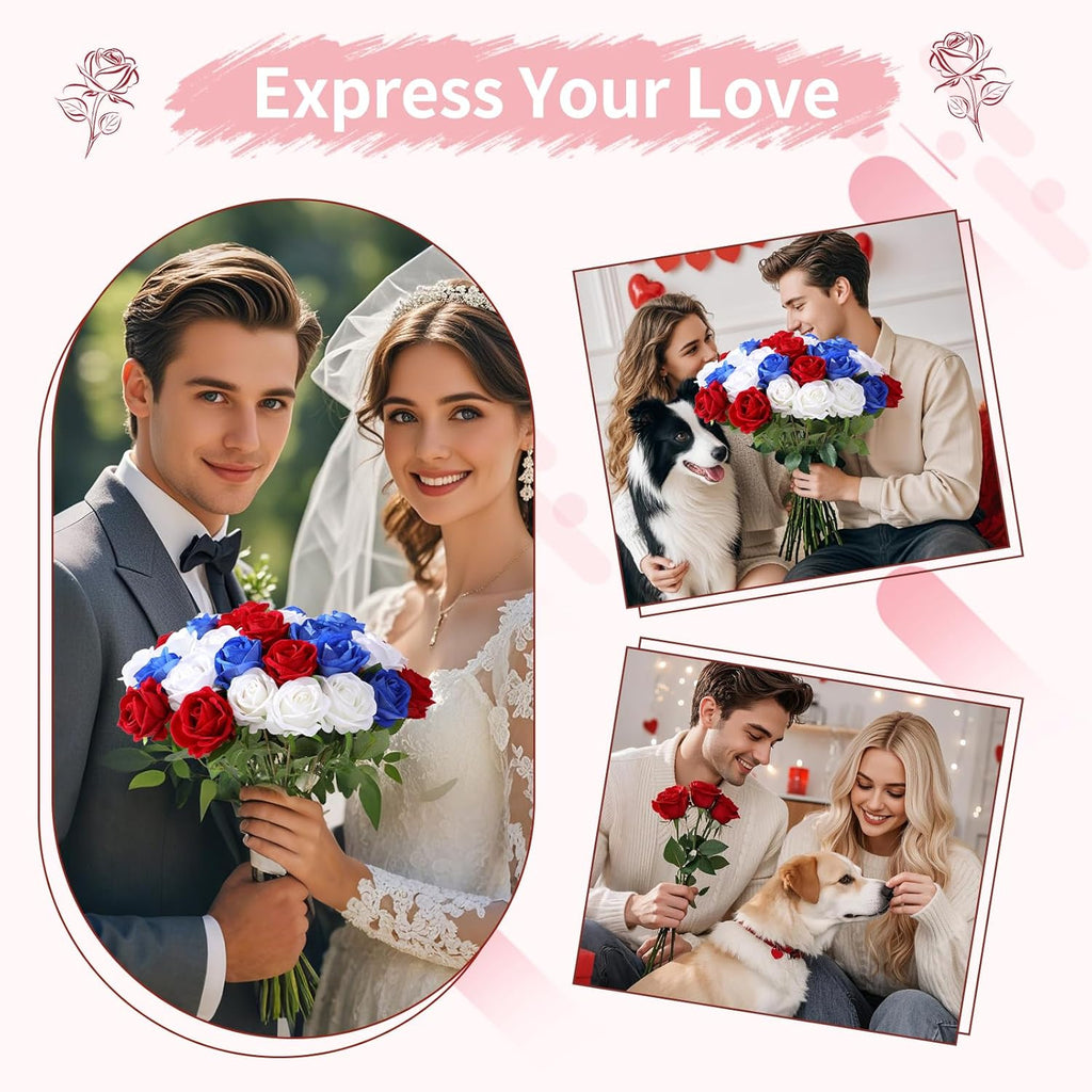 55 PCS Fake Roses Artificial Flowers Bulk, Mixed Roses Bridal Bouquet Silk Faux Rose with Stems for Wedding Flowers Decoration, Valentine's Day, Bridal Bouquet, Anniversary,Home Decor(55PCS)