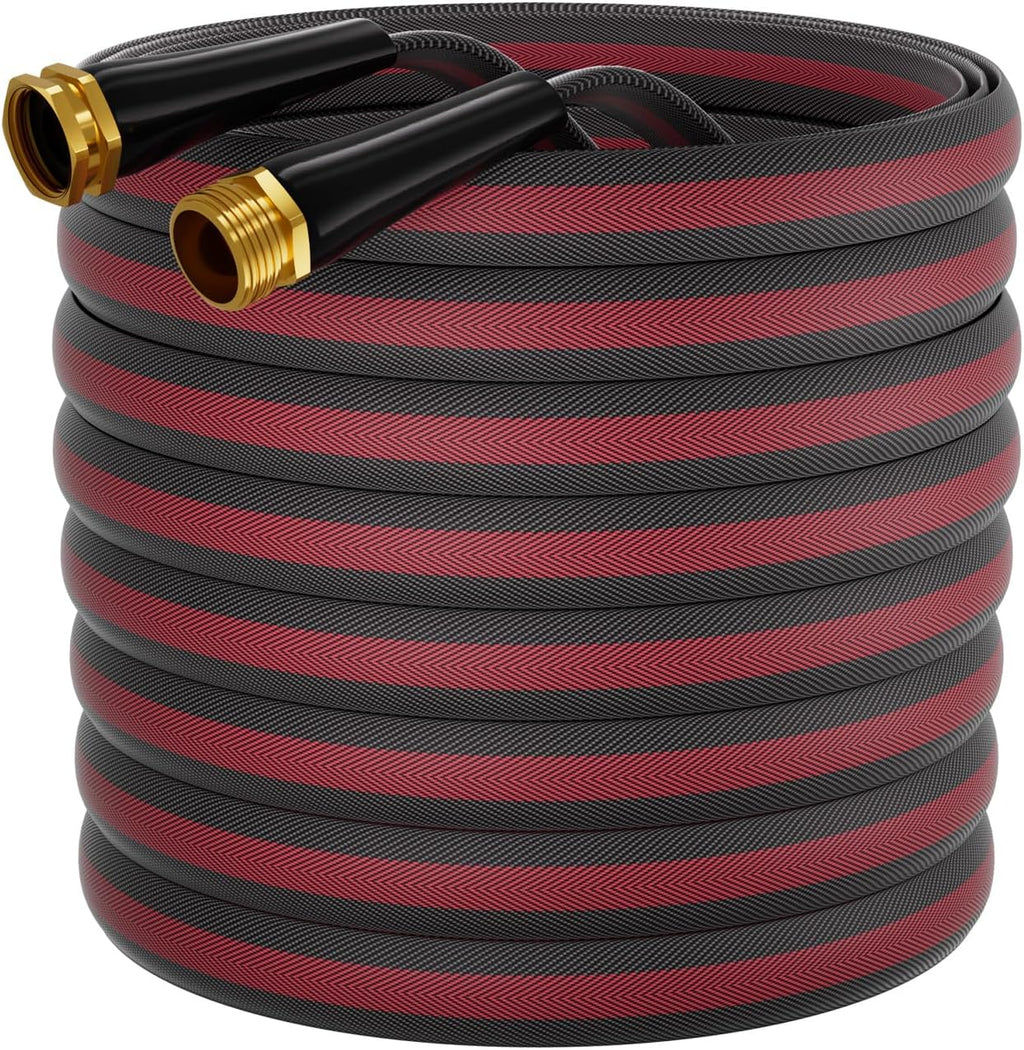 100ft Non-Expanding Garden Hose with 8-Layer Latex Core, Lightweight & Kink-Free, Flexible Heavy Duty Water Hose for Lawn, Yard, Car Washing (3/4" Solid Brass Fittings, Crush-Resistant)
