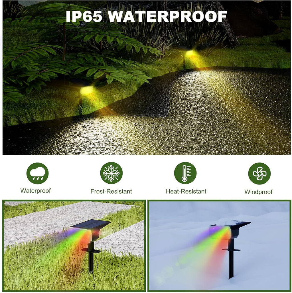Solar Lights Outdoor Waterproof IP65, 8 Lighting Modes Multicolor Solar Spot Lights Outdoor, Landscape Spotlights for Garden Yard, 2 Pack RGB