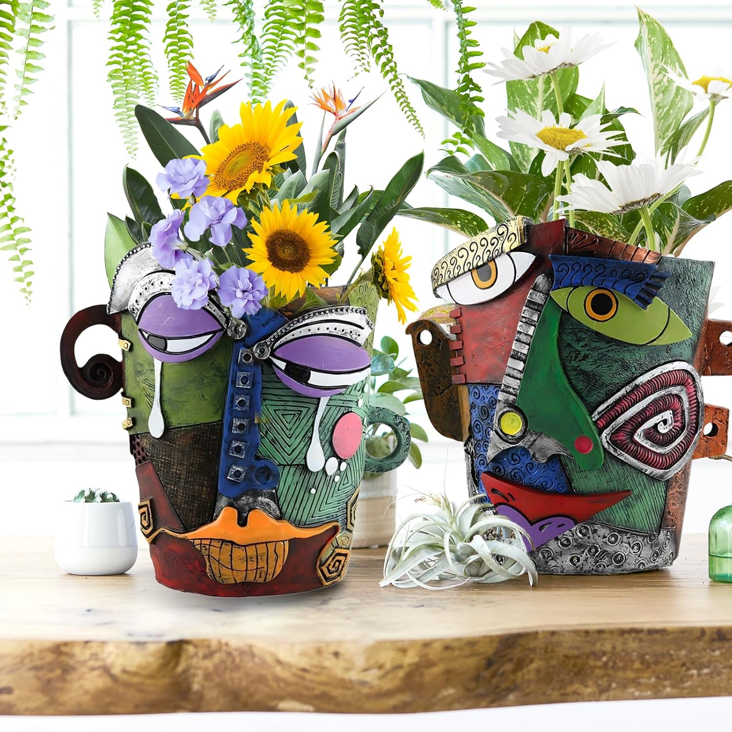 Brutalist Abstract Face Planters Pots, Unique Abstract Flower Pot Head Planter Pot Ornaments Resin Picasso Tears Flowerpot with Drainage Hole for Indoor and Outdoor Plants Home Decor (Tears)