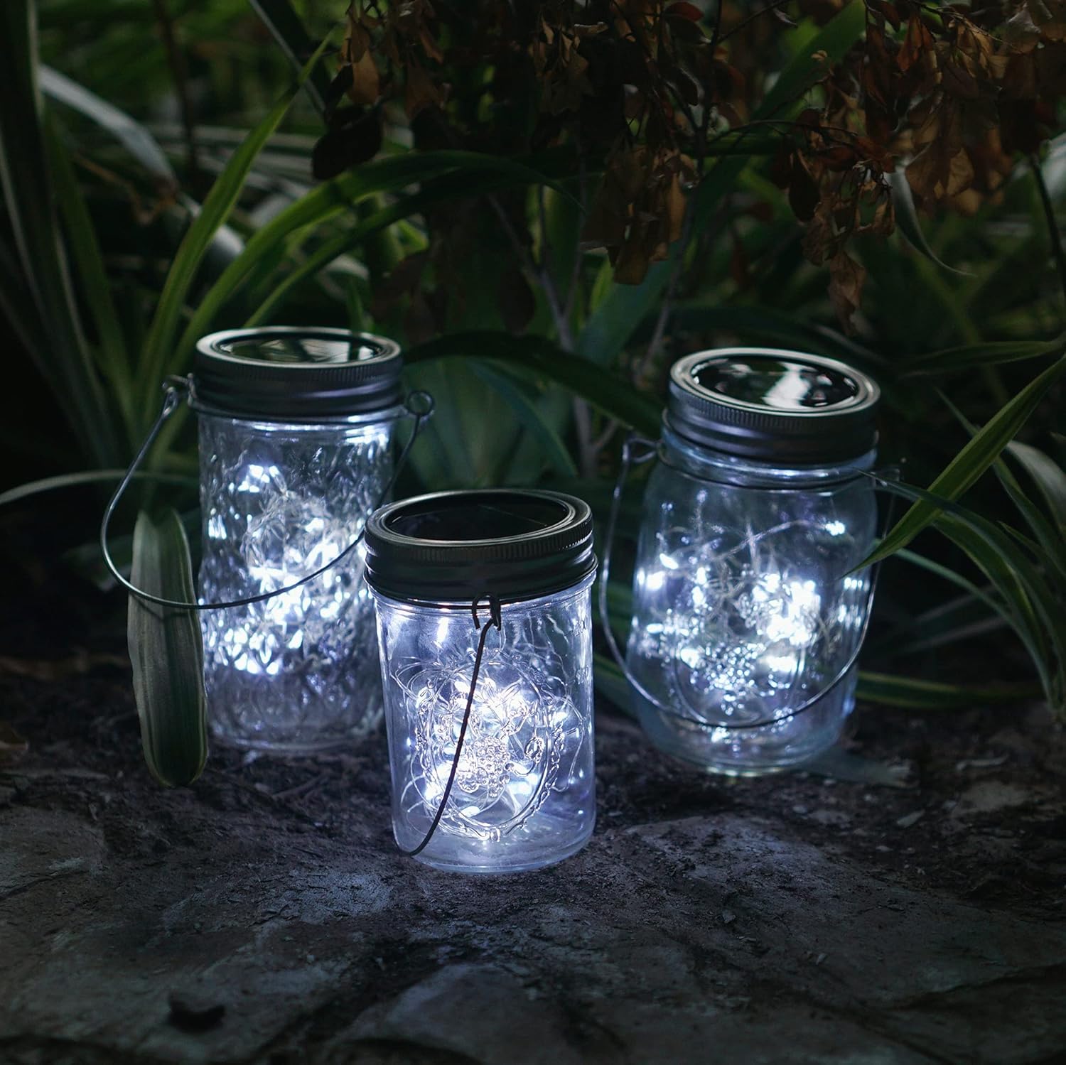 Decorman Solar Mason Jar Lights, 4 Pack 30 LED Fairy Star Firefly String Lids Lights with 4 Hangers for Patio Yard Garden Party Wedding Christmas Decoration(Jars Not Included) (4 Pack, Cool White)