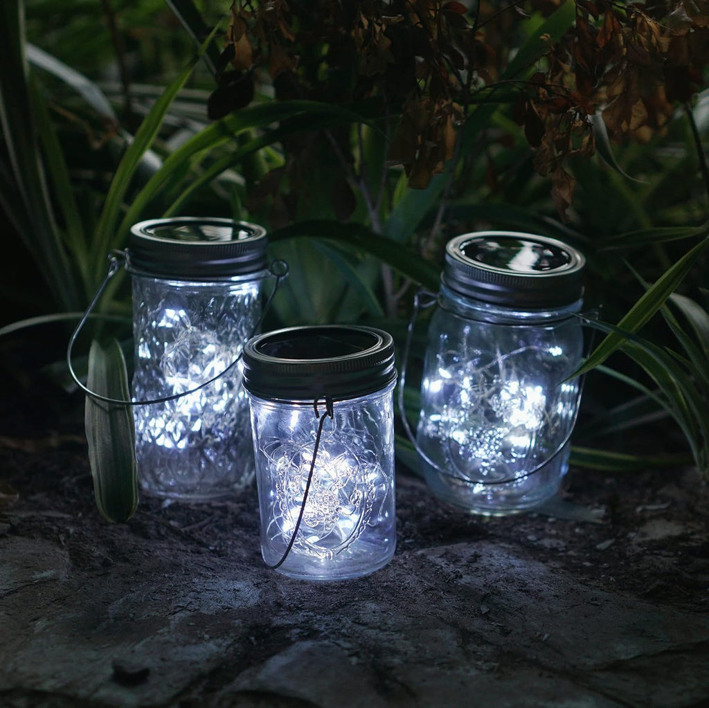 Decorman Solar Mason Jar Lights, 10 Pack 30 LED Fairy Star Firefly String Lids Lights with 10 Hangers for Patio Yard Garden Party Wedding Christmas Decoration(Jars Not Included) (10 Pack, Cool White)