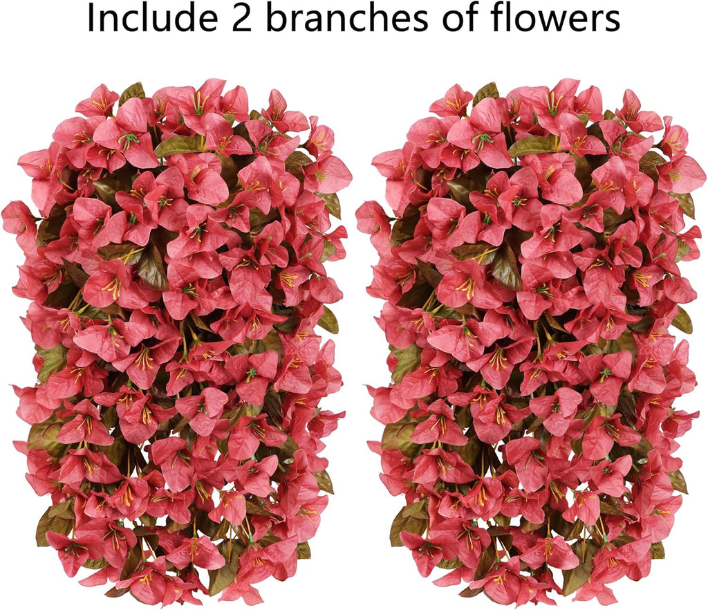 Bougainvillea Artificial Fall Hanging Flowers Plants for Outdoors Autumn Decoration, 2pcs Faux Bougainvillea Vines Red Fake Flowers Realistic UV Resistant Silk Flowers for Outside Planter Yard Home