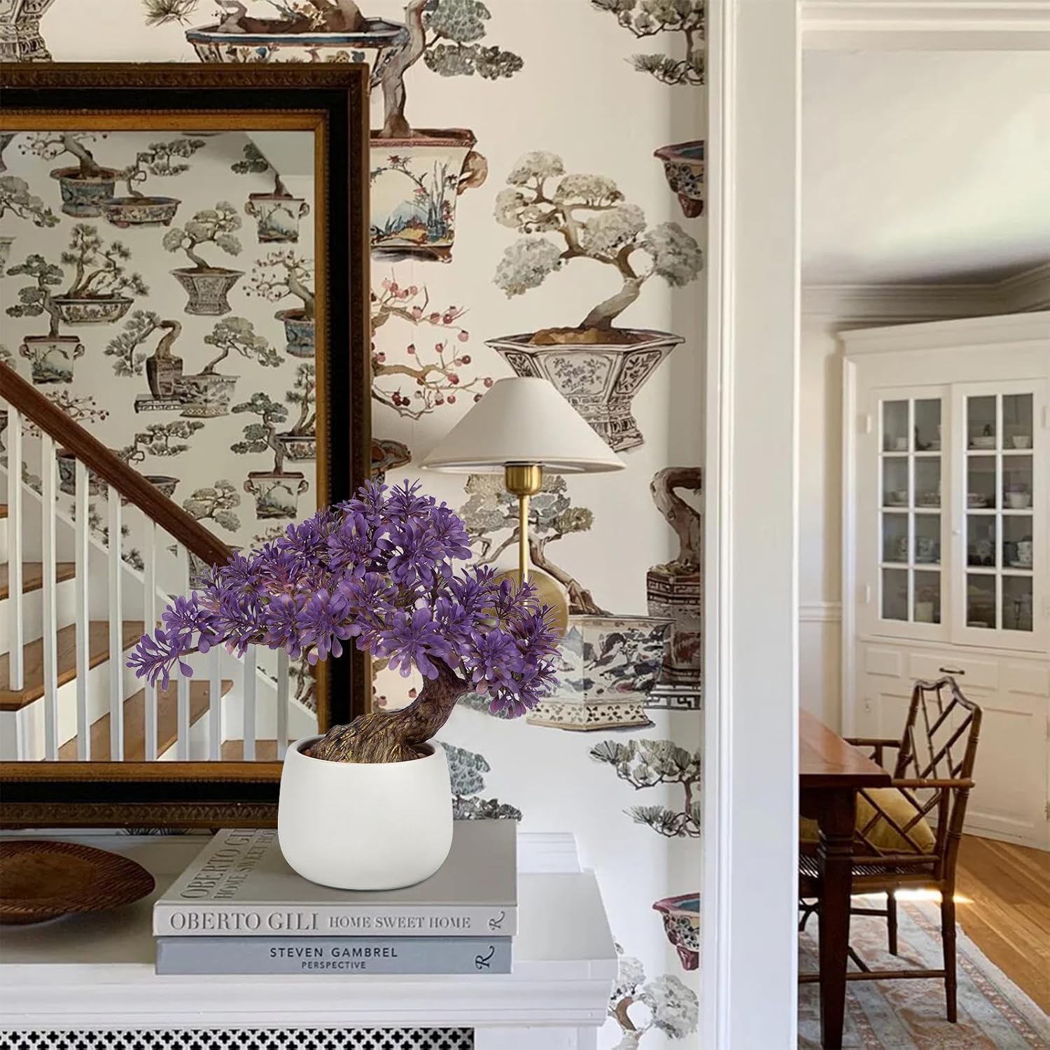 Purple Artificial Bonsai Tree Juniper Faux Plants Indoor Fake Plants Decor with Ceramic Pots for Home Table Office Desk Bathroom Shelf Bedroom Living Room Farmhouse Decorations