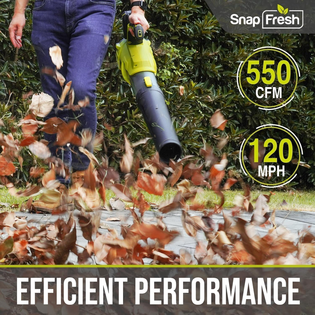 SnapFresh Cordless Leaf Blower - 550CFM Electric Leaf Blower Cordless with 4.0 Ah Battery and Fast Charger - 20V Lightweight Leaf Blower for Yard and Garden, Battery Operated Blower for Lawn Care
