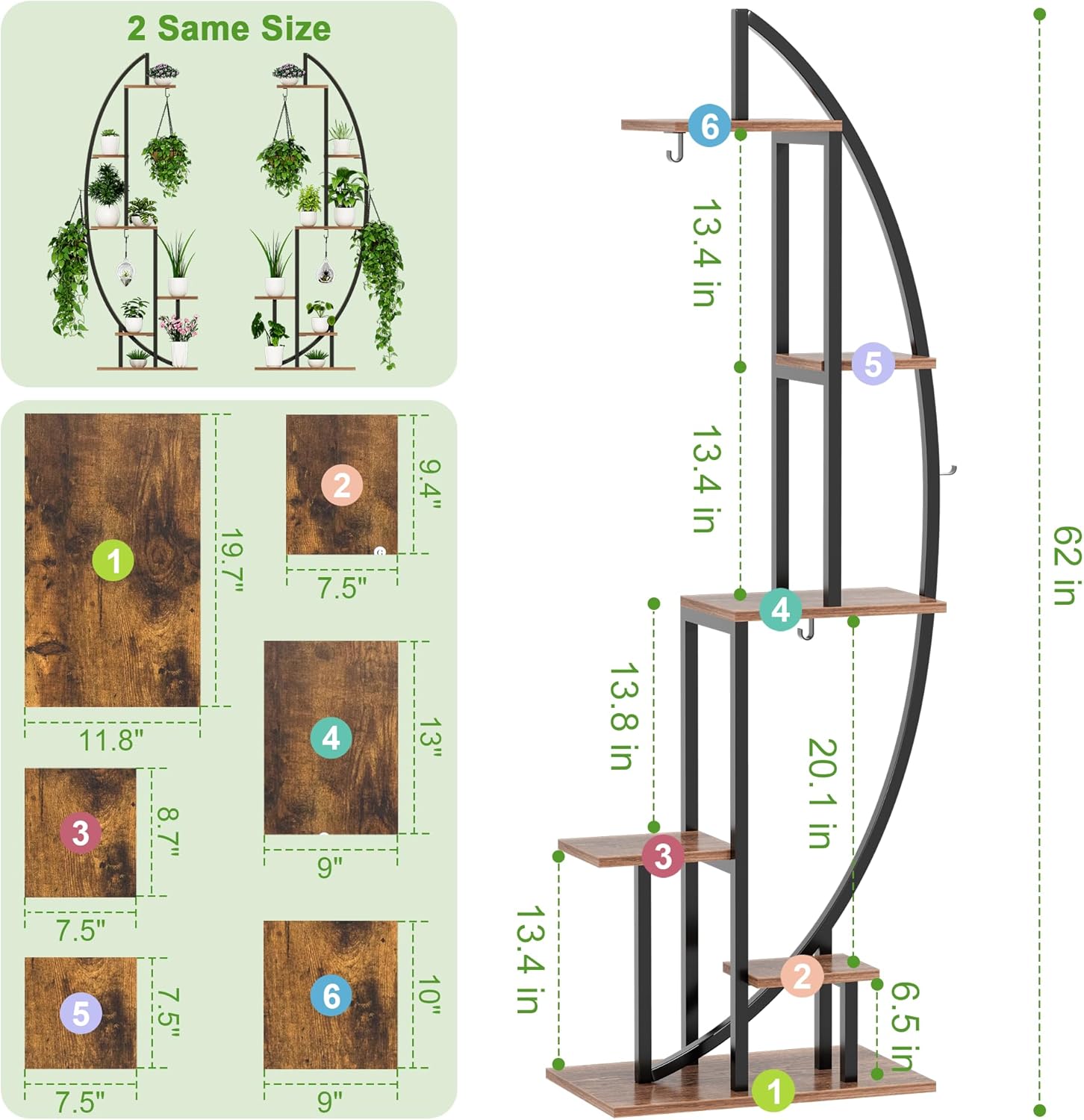 Plant Stand Indoor With Grow Lights, Plant Stand Indoor Tall, Metal Plant Stands Indoor Clearance, Tree Shaped Plant Rack Indoor (BlackMoon)
