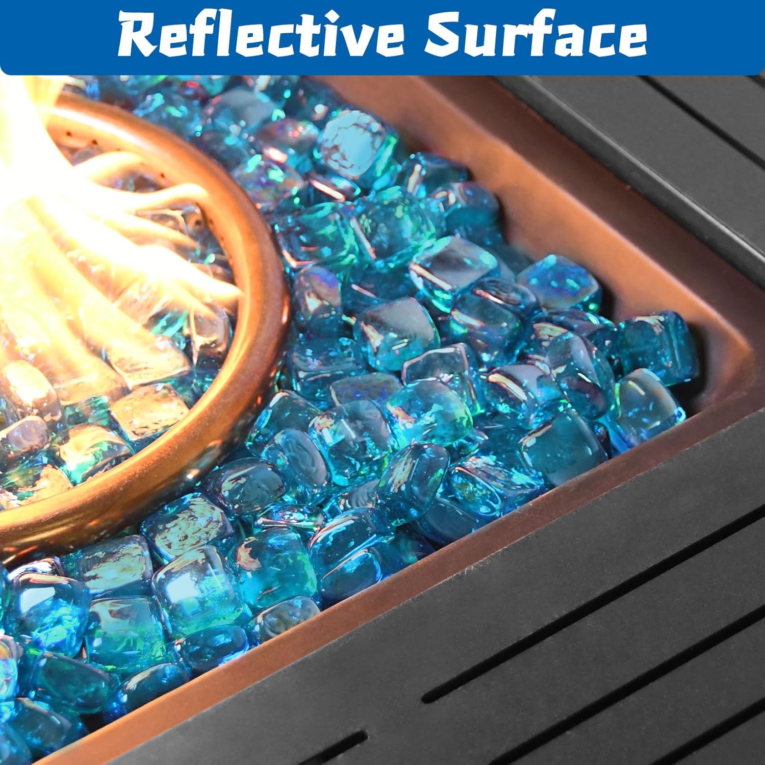Fire Glass Cube, Firepit Rocks Square for Indoor or Outdoor, Gas or Propane Fire Pit or Fireplace, Heat Resistant, No Poping or Breaking, Tempered Glass Bead, Caribbean Blue, 10lb