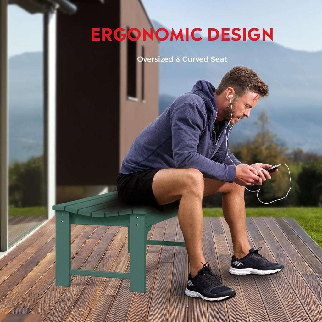 Outdoor Benches Weatherproof, All Weather Resistant Park Bench Poly Lumber Backless Garden Bench Seat for Entryway Front Porch, Dark Green