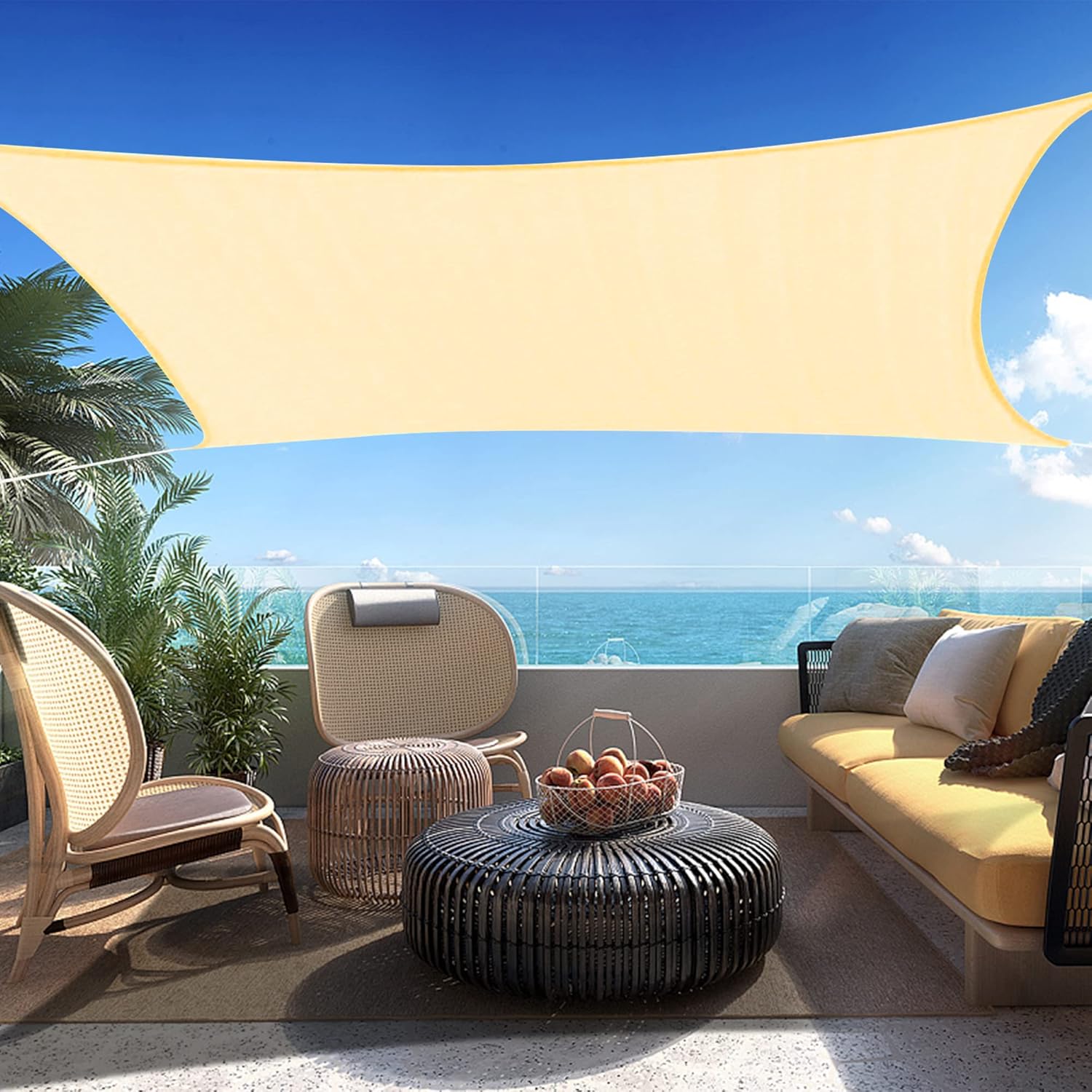 10' x 15' Beige Rectangle Sun Shade Sail SSP1212 Canopy Durable Fabric UV Block Awning,We Make Custom Orders