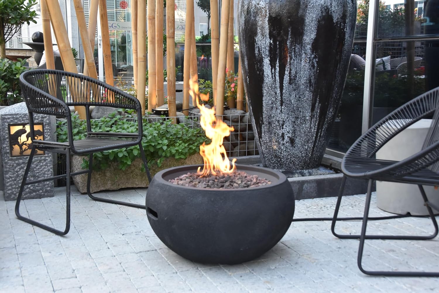 AMS Fireplace | Modeno | York | Firepit Table | Cover and Lava Rocks Included | (Fuel: Natural Gas - Black)