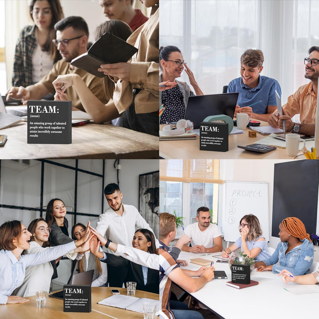 HTBIG Inspirational Team Noun Office Decor Desk Decor Wooden Box Sign Rustic Black Wood Block Plaque Box Sign for Home Office Desk Shelf Table Decoration Coworker Gift Team Definition send friends