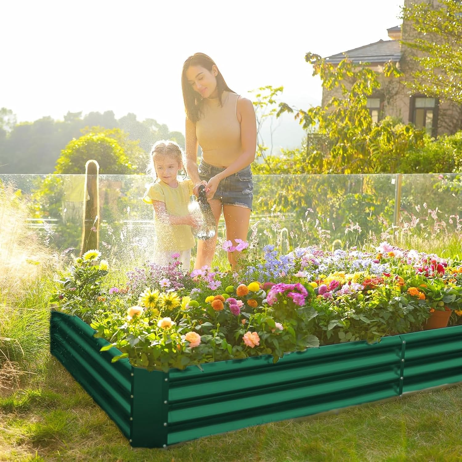 Land Guard 2 Pack 8×4×1ft Galvanized Metal Raised Garden Bed, Metal Planter Kit Box Outdoor for Deep-Rooted Vegetables, Flowers, Green and Herbs (Green)