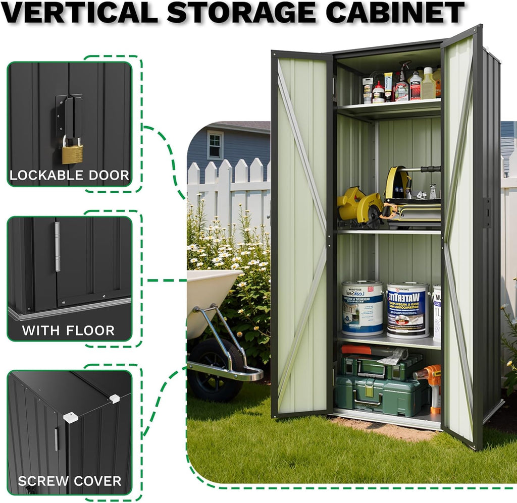 Patiowell 28 Cuft Outdoor Storage Cabinet with Lockable Door, Metal Storage Shed with 3 Adjustable Shelves, Indoor Outdoor Vertical Waterproof Tool Shed for Backyard Garden Patio Lawn, Black