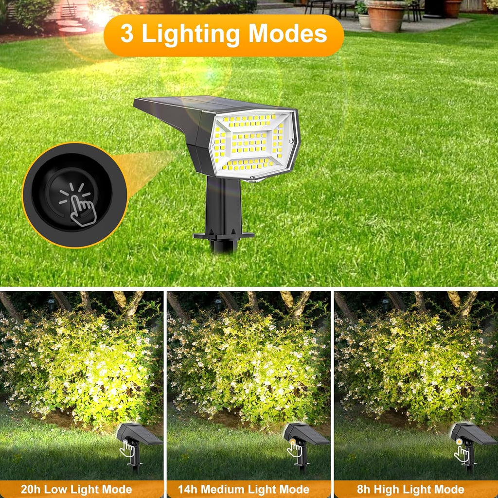 Fabrito 72 LEDs Solar Spot Lights Outdoor Waterproof, 3 Modes Landscape Spotlights, Dusk to Dawn Solar Powered Flood Wall Lights for Outside, Solar Garden Lights for Yard Porch 2 Pack (Warm White)
