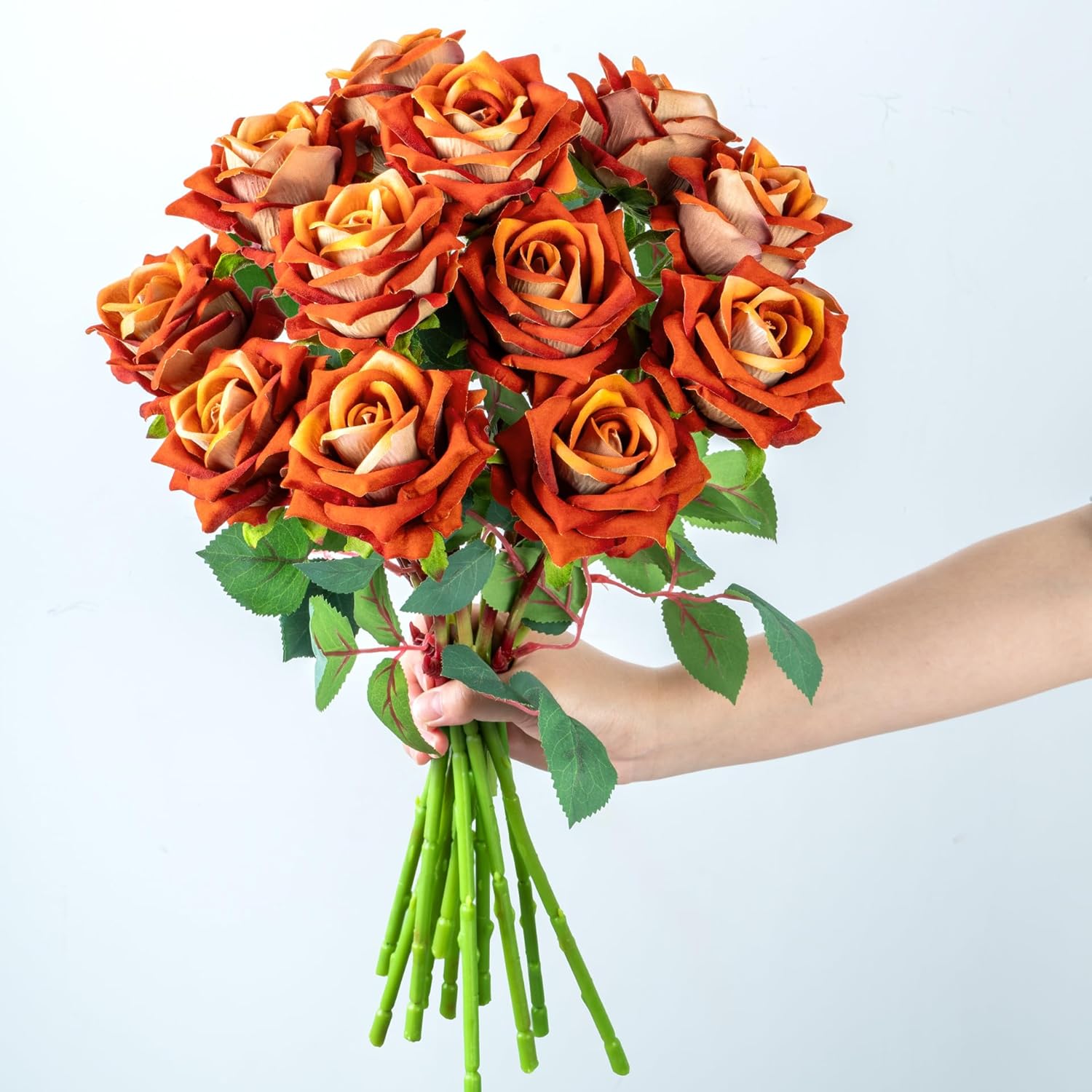 Fake Roses Faux Flowers Silk Roses Artificial Roses with Stems Realistic Artificial Flowers 16.5In Suitable for Indoor Home Decoration DIY Bouquet Wedding Decor Party Decor (Orange) 12PCS