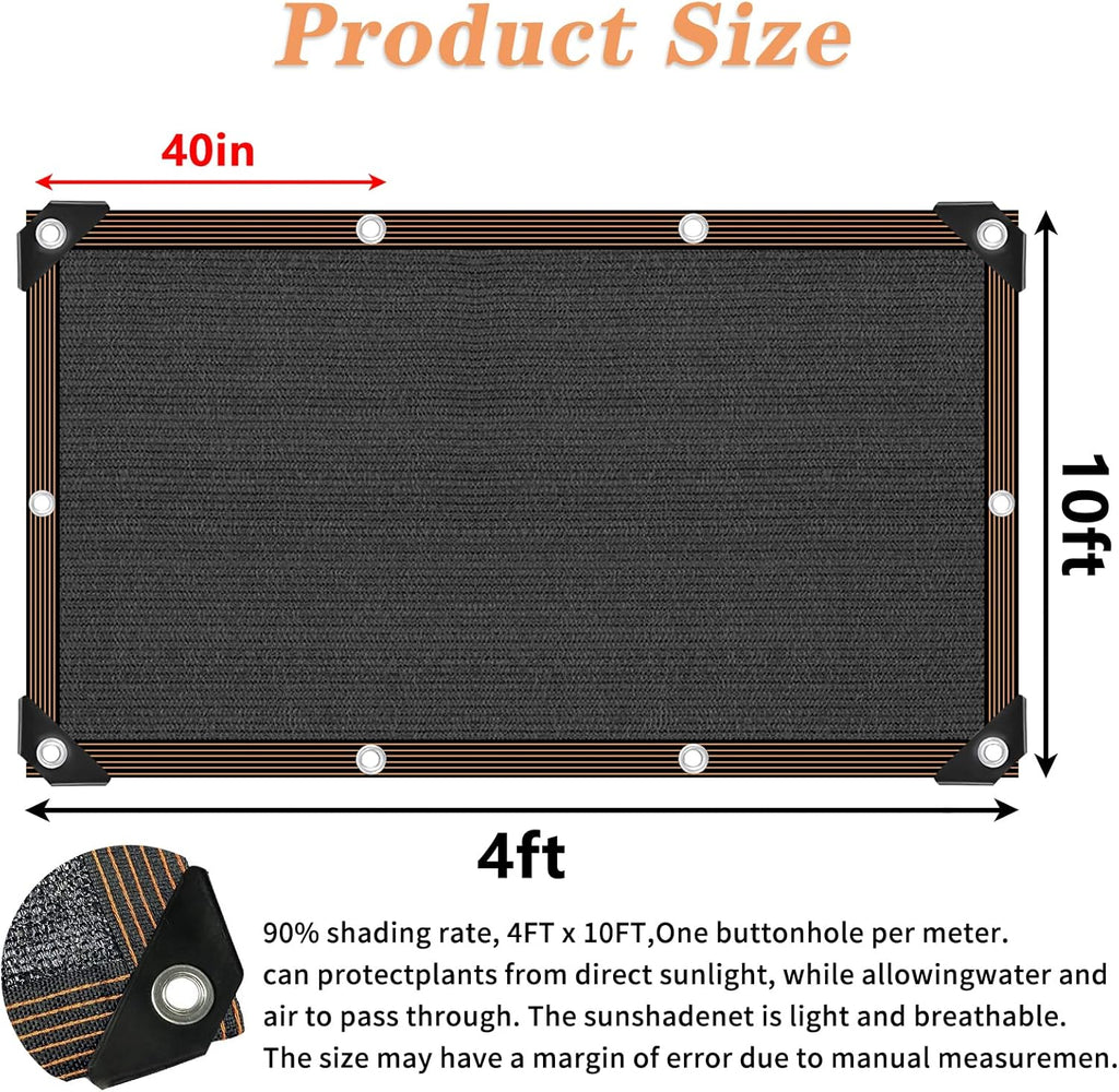 QLOFEI 4x10 FT Shade Cloth with Grommets, 90% Sun Shades Outdoor Patio Mesh Tarp, Easier to Hang Sunblock Neting Cover -for Garden Greenhouse Pergola Lawn Kennel Chicken Coop