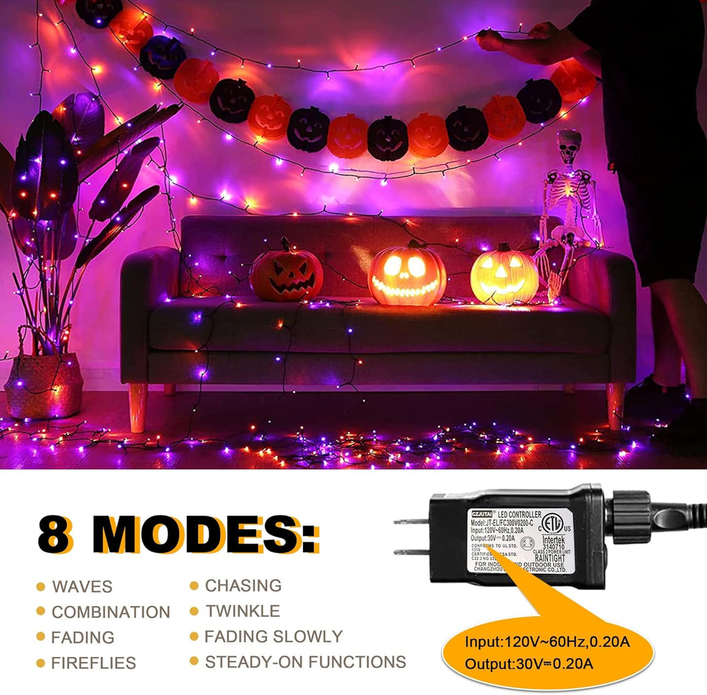 weillsnow Purple&Orange Halloween Lights, 200 LED 66Ft Plug in Waterproof Halloween String Lights, 8 Modes with Memory for Outdoor Indoor Garden Halloween Christmas Decorations (Orange&Purple, 66FT)