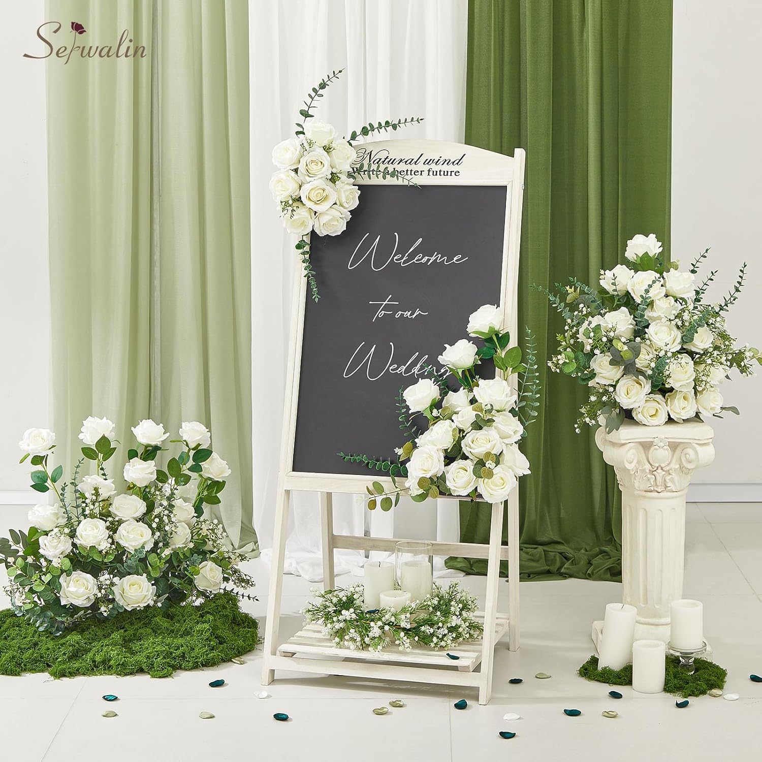 Serwalin 60 PCS White Artificial Roses in Bulk, 3.15'' Flower Head Fake Silk Roses Realistic Roses for Bridal Bouquet Wedding Centerpieces Flower Arrangement Party Home Decor