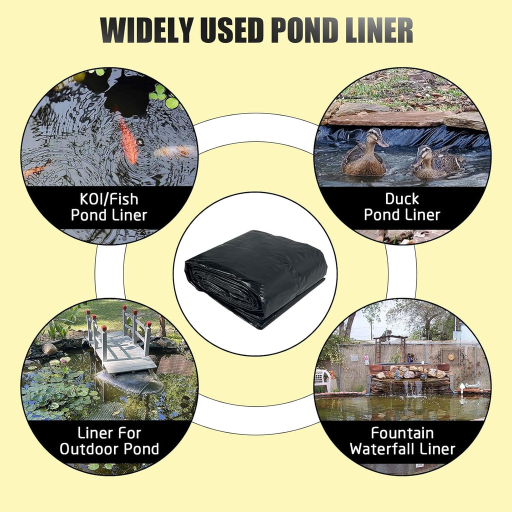 yeezoo 25X25FT Reinforced PE Pond Liner, KOI Pond Liners for Outdoor Ponds, Enhanced 5-Layer Structure Pond Liner for Fish, Duck, Garden Raised Bed and Waterscape Pond(0.82oz/sq ft Thickness)