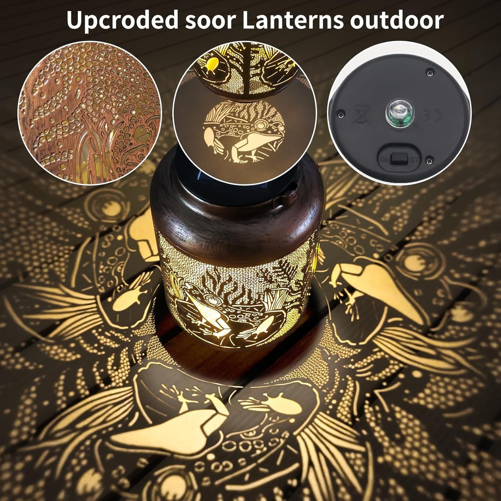 Frog Outdoor Solar Waterproof Light Retro Wrought Iron Hollow LED Light, Waterproof Garden Decorative Light, with Projection Function, Suitable for Balconies, Lawns, and Courtyard Landscapes.