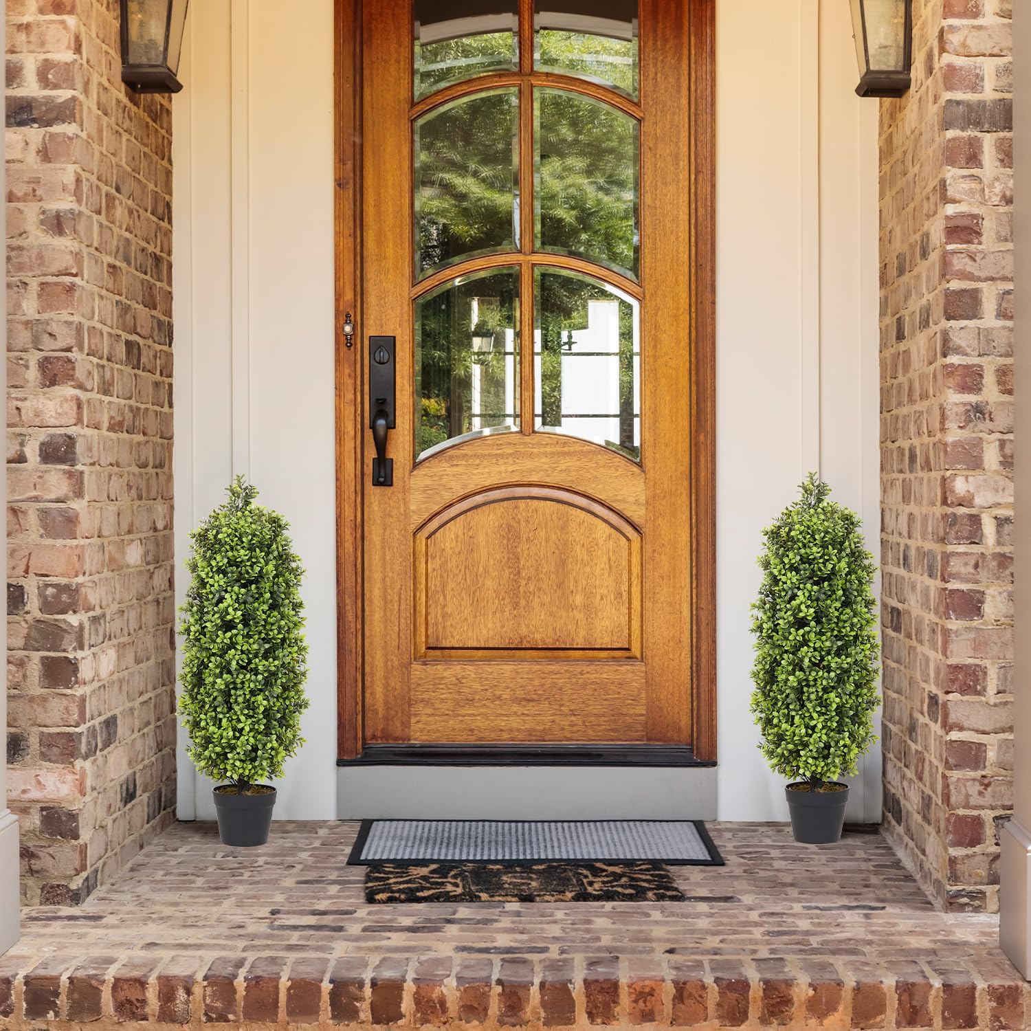 3ft Artificial Boxwood Topiary Trees (Set of 2) - UV Resistant Faux Plants for Outdoor/Indoor, Realistic 36in Fake Bushes and Shrubs for Front Porch, Planter, Patio - Low Maintenance & Evergreen