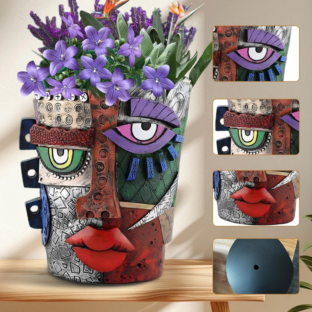 Brutalist Abstract Face Planters Pots, Unique Abstract Flower Pot Head Planter Pot Ornaments Resin Picasso Flowerpot with Drainage Hole for Indoor and Outdoor Plants Home Decor (Serious)