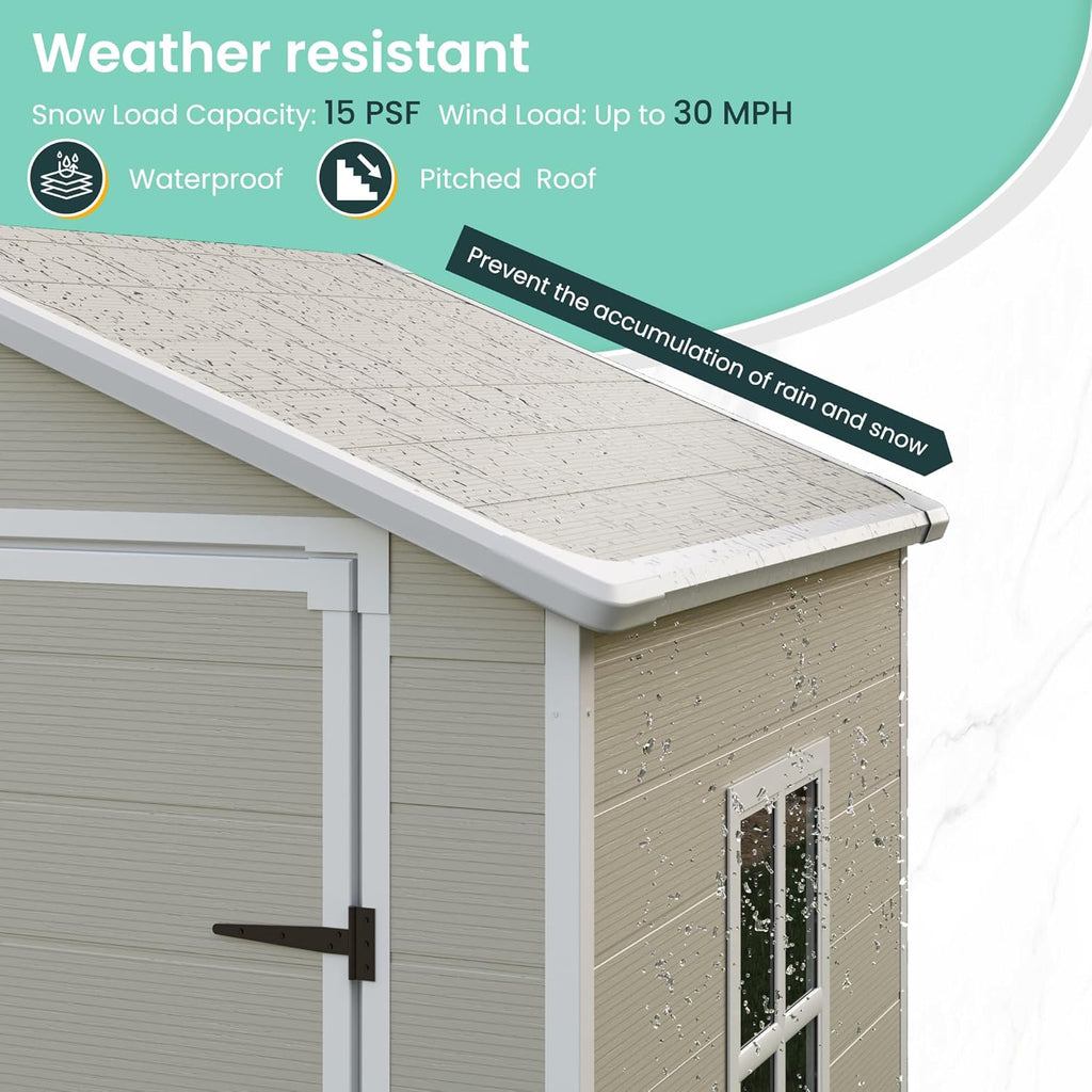UDPATIO Outdoor Storage Shed 6x4.5 FT, Plastic Resin Outside Sheds & Outdoor Storage for Trash Can, Bike, Lawnmower, Generator, Tool Shed with Lockable Door for Backyard, Lawn, Patio, Sandstone
