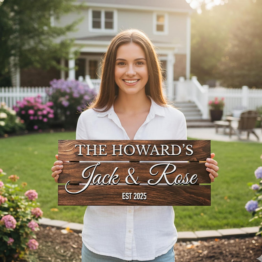 Personalized Solid Wood Family Name Plate with Couples Names, Special Anniversary with Date of Establishment, Unique Wedding Gift, Rustic Home Decor, Christmas Gifts for Wife or Husband
