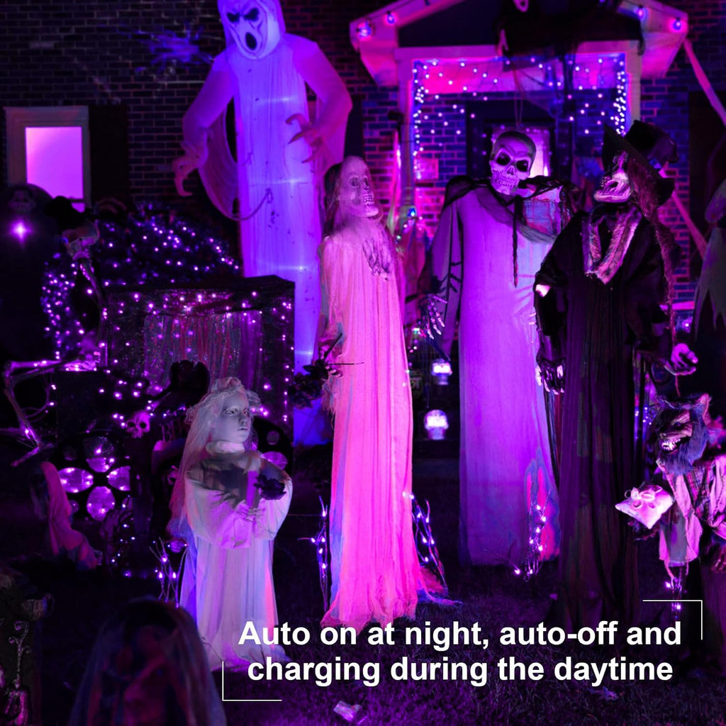 Solar Powered String Lights Outdoor, 2 Pack Total 200 LED 66FT Solar Powered Halloween Decorative Fairy Lights 8 Modes Black Wire for Halloween, Garden, Patio, Party, Yard, Christmas(Purple)