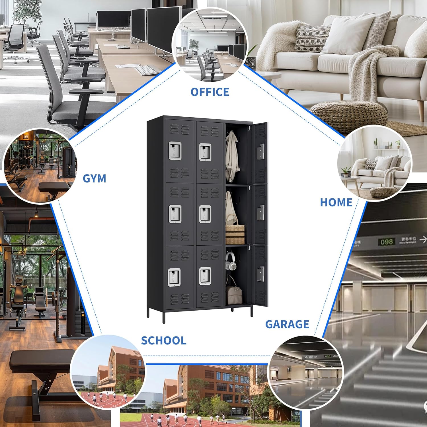9 Doors Employee Lockers for Office, Metal Sorage Locker Combination, Lockable Employees Metal Locker With Door, Industrial Storage Lockers for Home, School, Gym