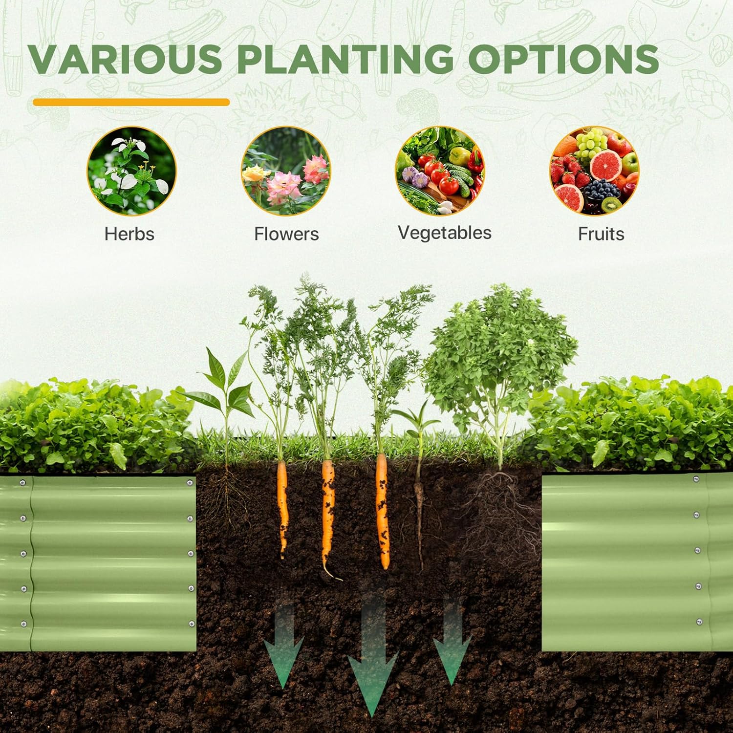 EAGLE PEAK 17'' Tall Outdoor Galvanized Raised Garden Bed Planter, Planter Boxes for Outdoor Plants, Vegetables, Flowers, and Herbs 6 in 1 Modular Design, Olive Green