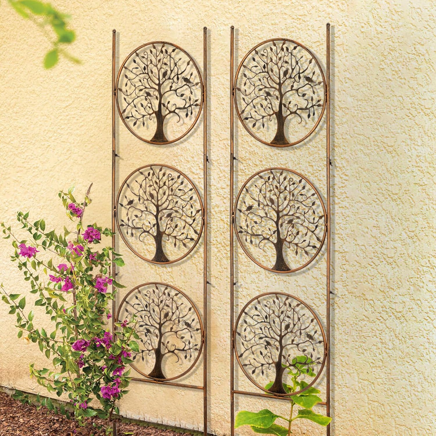 Set of 2 Tree in Life Metal Garden Trellis for Climbing Plants, Decorative Vegetables Flowers Vine Trellis for Outdoor Patio 55'' H x 12.4'' W