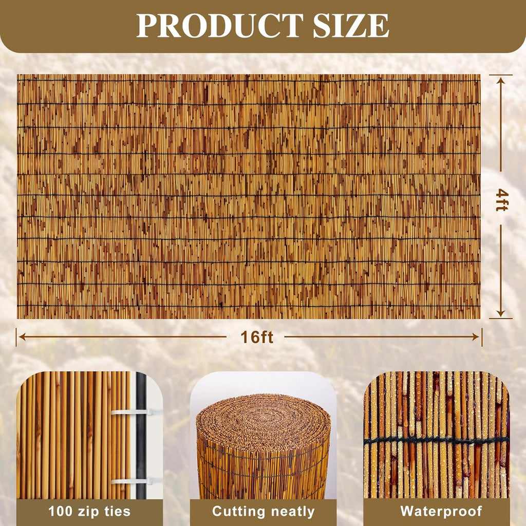Bamboo Fence,Reed Fencing 4Feet High Bamboo Privacy Screen Outdoor for Patio, Reed Screen for Privacy Garden Backyard Balcony Natural Reed Fencing,4x16FT