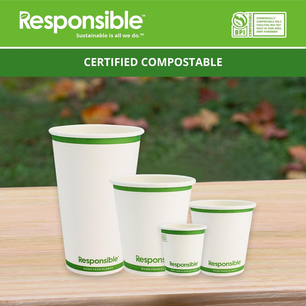 4 oz Paper Hot Cups, Tree-Less™ Compostable Paper Coffee Cups, Extra Strength, Tree-Free and Made Without PFAS, White (1000 Count)