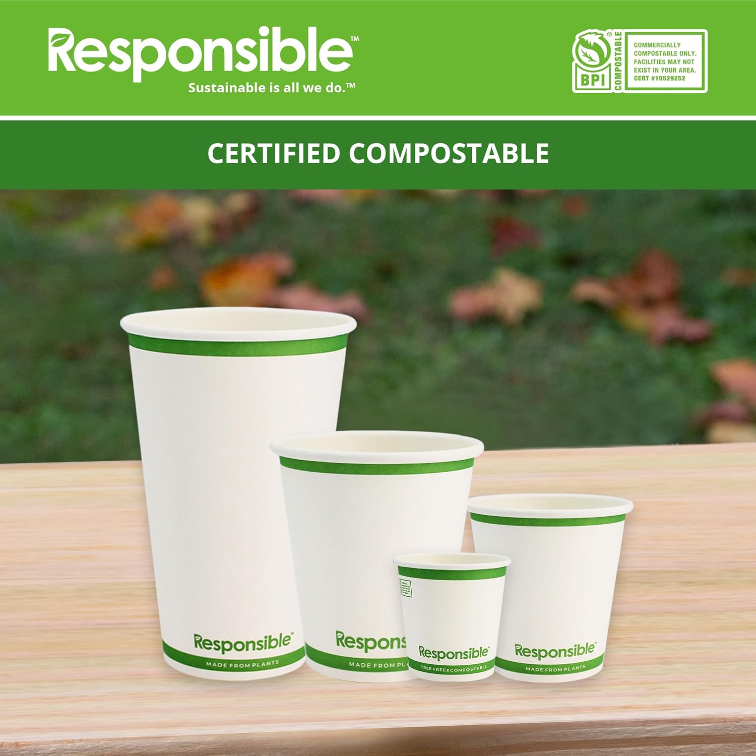 Certified Compostable 8 oz Paper Cups, Cold ＆ Hot Coffee Cups, Disposable Paper Cups, Extra Strength Disposable Cups, Made without PFAS (50 count)