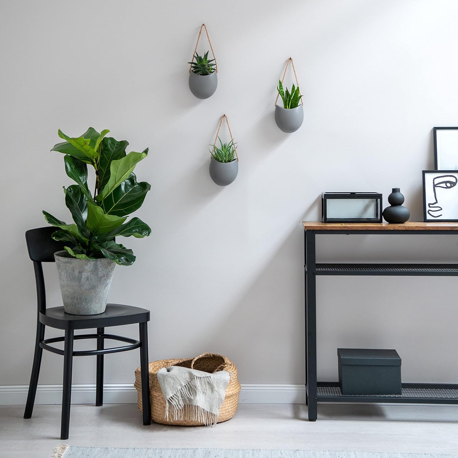 Kazai. Wall Planters -Ellie- | Hanging Ceramic Plant Pots 3 Pieces | Wall Decoration for Indoors, Balcony and Garden | Grey (Matte)