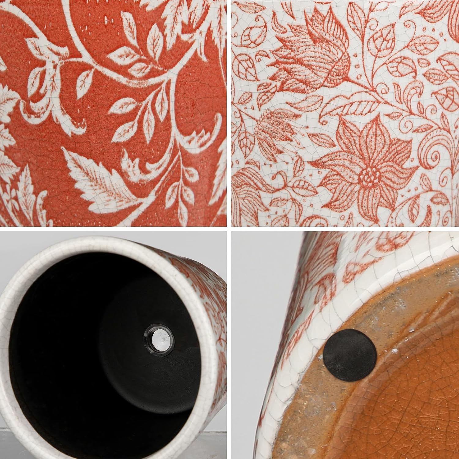 Set of 2 Ceramic Pink Orange Plant Pots with Drainage Hole and Saucers, Vintage Farmhouse Accent Planters for Indoor Plants, Round Flower Pots Rustic Succulent Pot Terracotta Tubs 5.7/4.7 Inch