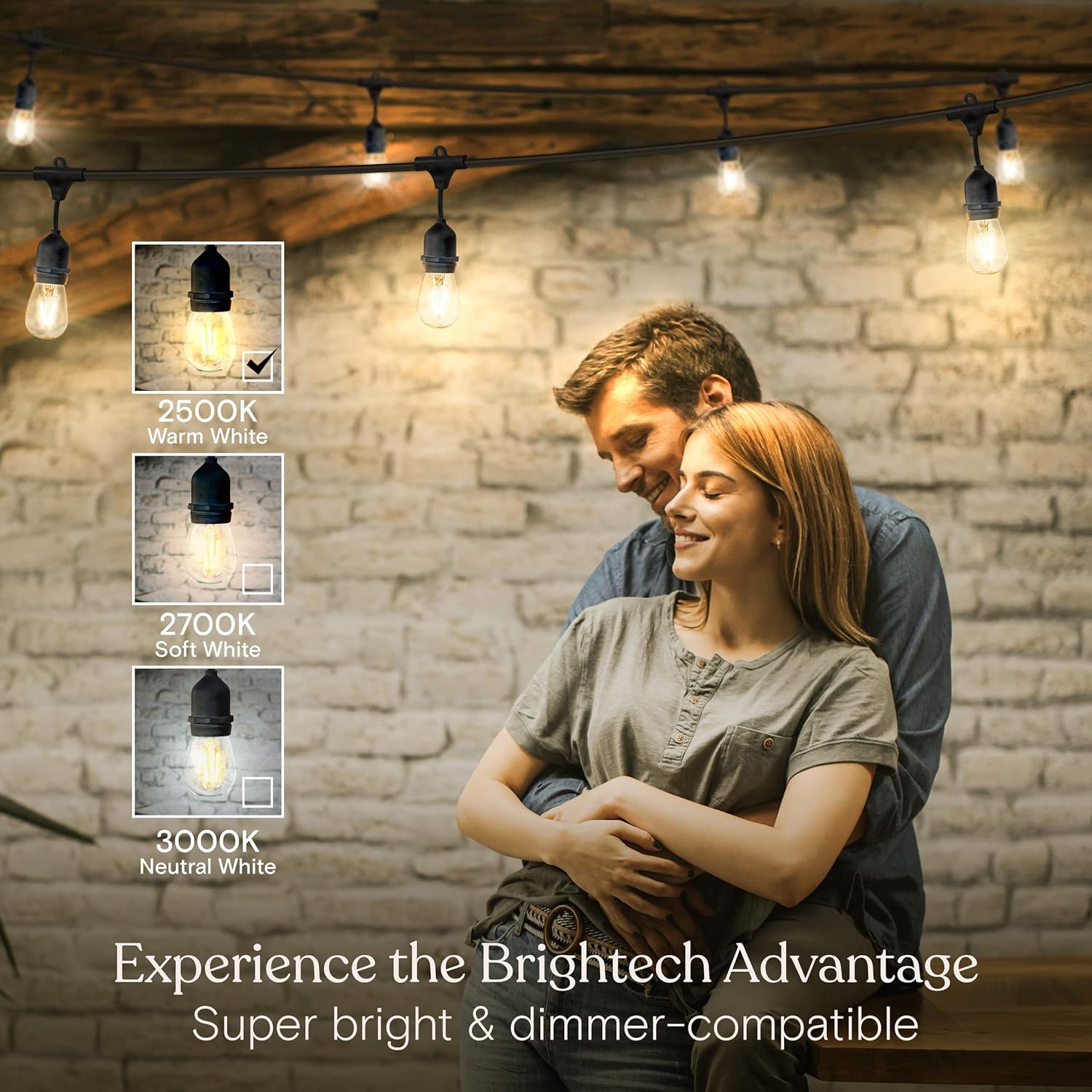 Brightech Ambience Pro - Waterproof LED Outdoor String Lights - 7 Hanging, Dimmable 2W Vintage Edison Bulbs - 24 Ft Commercial Grade Patio Lights Create Cafe Ambience in Your Backyard