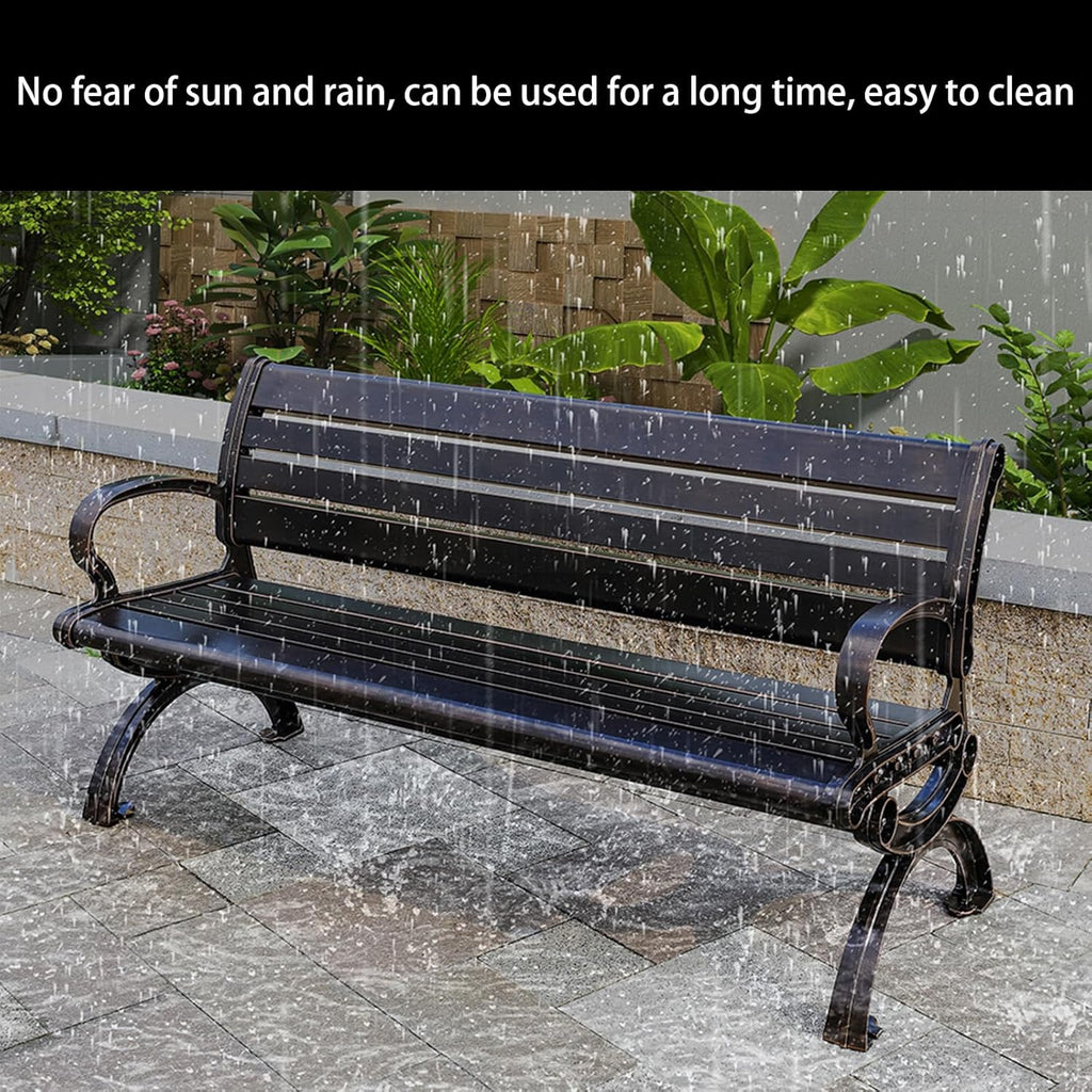 Outdoor Bench Chair Cast Aluminum Garden Bench Patio Bench All-Weather Park Bench for Backyard Porch Lawn (100cm Rose Park Bench)